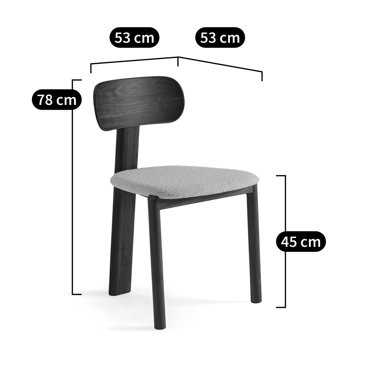 Chaise 3 pieds, en noyer massif et tissu bouclette, MARAIS teinté coloris noyer, AM.PM X EMMANUEL GALLINA