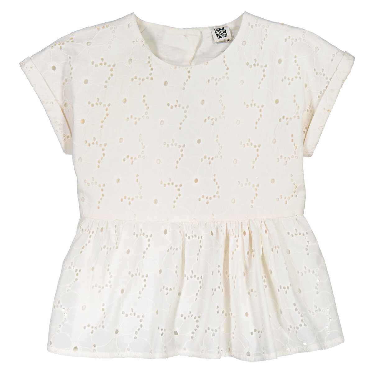 Broderie Anglaise Blouse in Organic Cotton with Short Sleeves ecru , LA REDOUTE COLLECTIONS