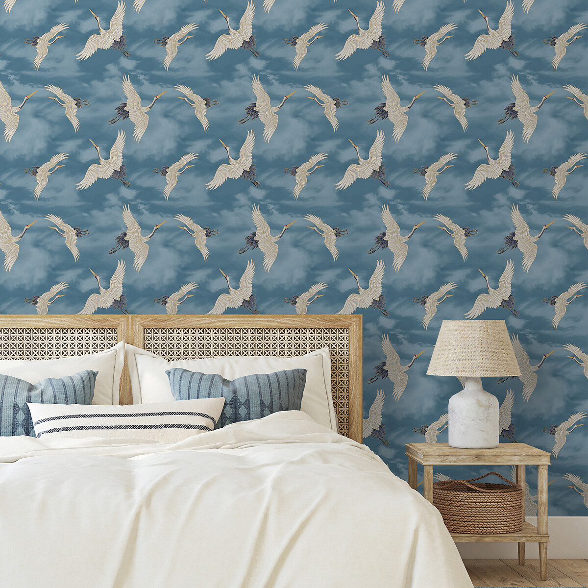 Cranes Blue Wallpaper blue, CATHERINE LANSFIELD