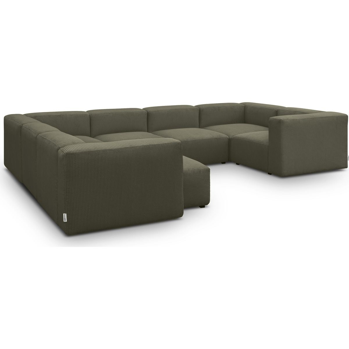Canapé modulable panoramique 10 places avec méridienne à gauche en velours côtelé - MODULO vert kaki, HOMIFAB