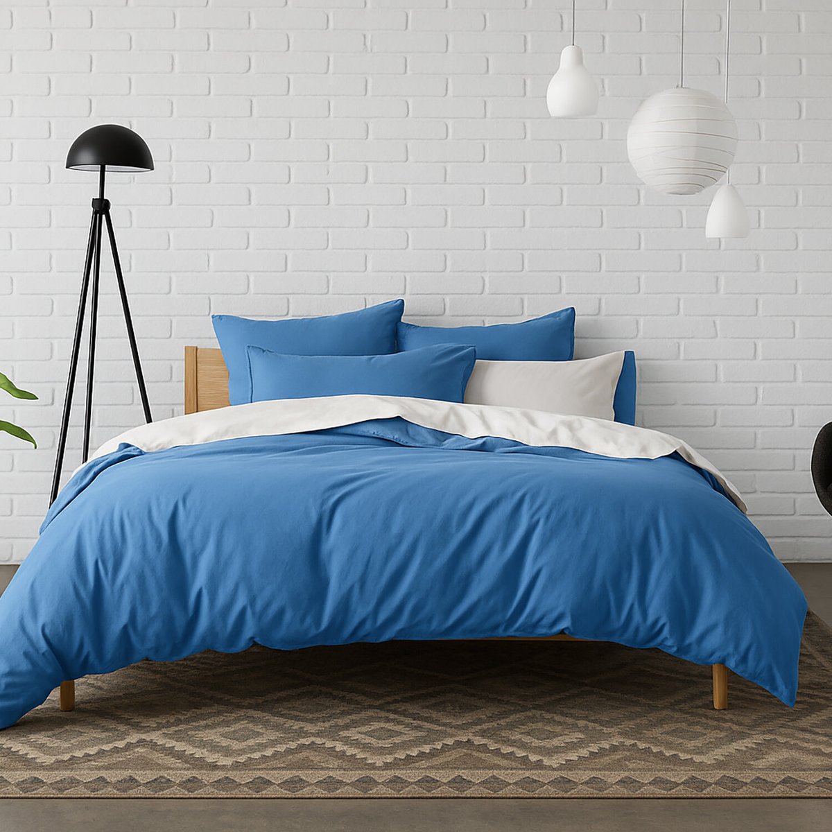Housse de couette 100% percale de coton lavé 80fils/cm2 bleu foncé, BATON ROUGE