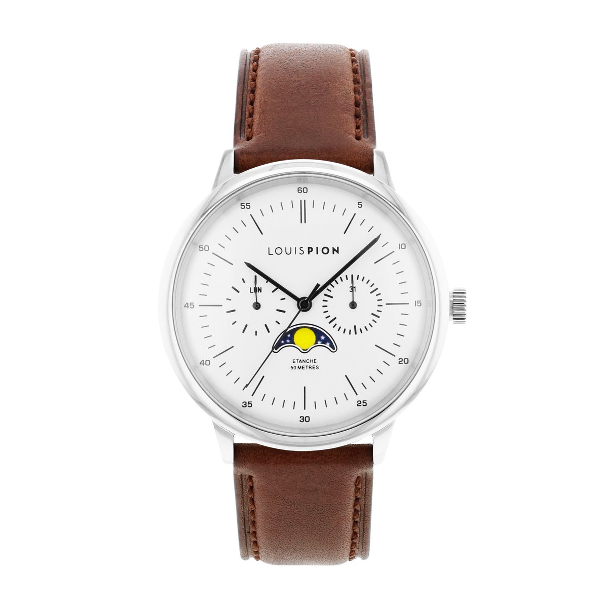 Montre Analogique AXEL argenté blanc marron, LOUIS PION