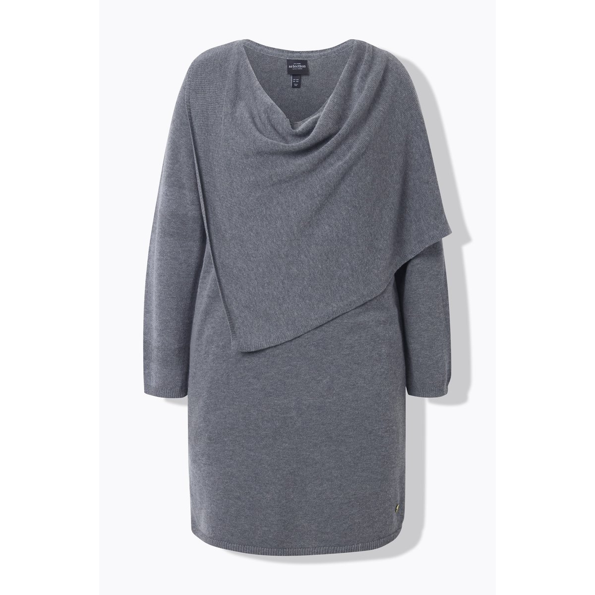 Robe en maille à col V et manches longues chiné gris moyen, ULLA POPKEN
