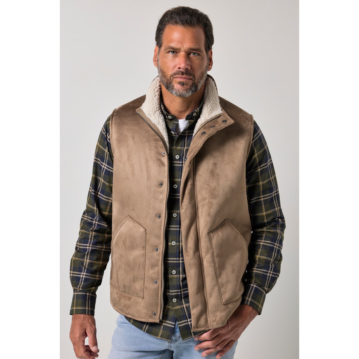 gilet, velours, doublure en polaire beige, JP1880