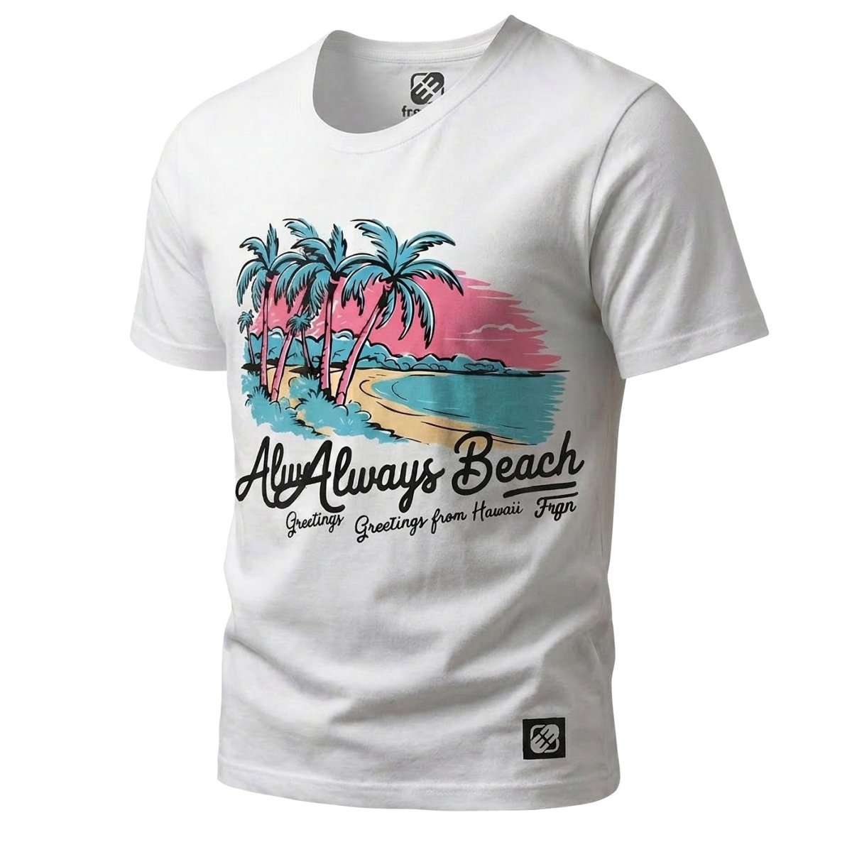Tee shirt en coton HAWAII blanc/noir/rose/bleu/jaune, FREEGUN