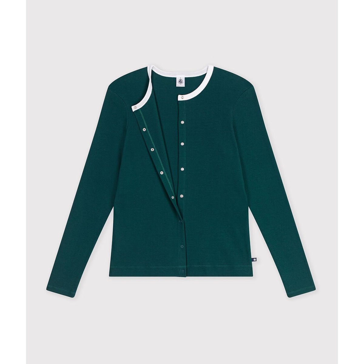 Cardigan femme en coton uni vert, PETIT BATEAU