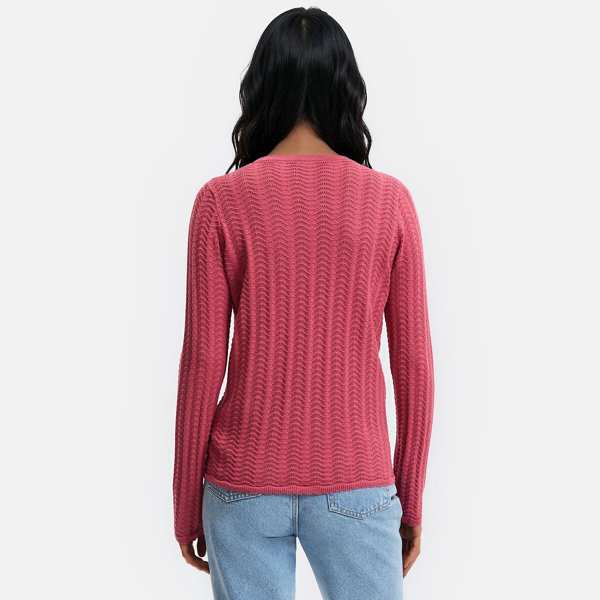 Chaqueta de punto fino con cuello de pico y cierre de botones rosa maquillaje, LA REDOUTE COLLECTIONS