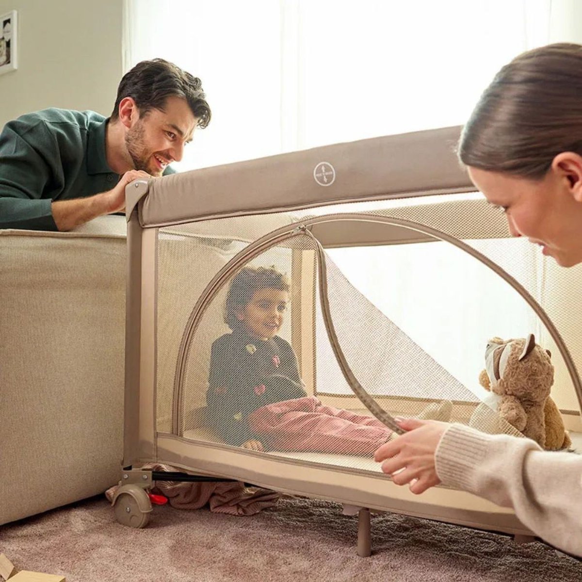 Lit parapluie bébé Laura compact 2 en 1 beige sand, LIONELO