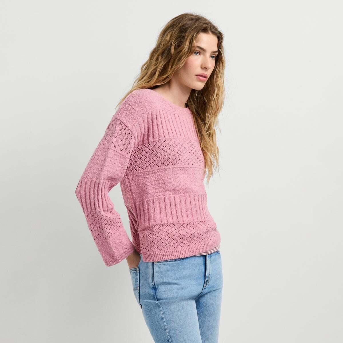 Pull Crochet À Col Rond rose poudre rose, PEPE JEANS