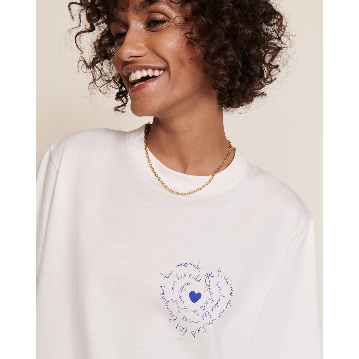 T-shirt imprimé poitrine en coton bio, POÈME blanc - blanc, EMOI EMOI