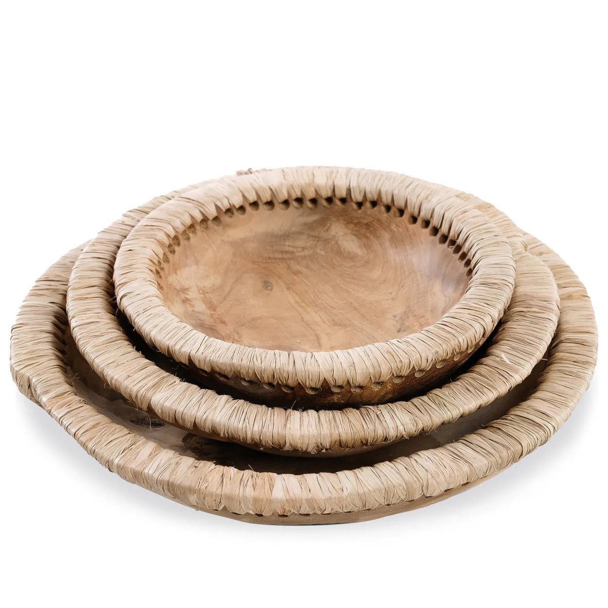 Bol en teck et raphia LIKE ME beige, BAZAR BIZAR