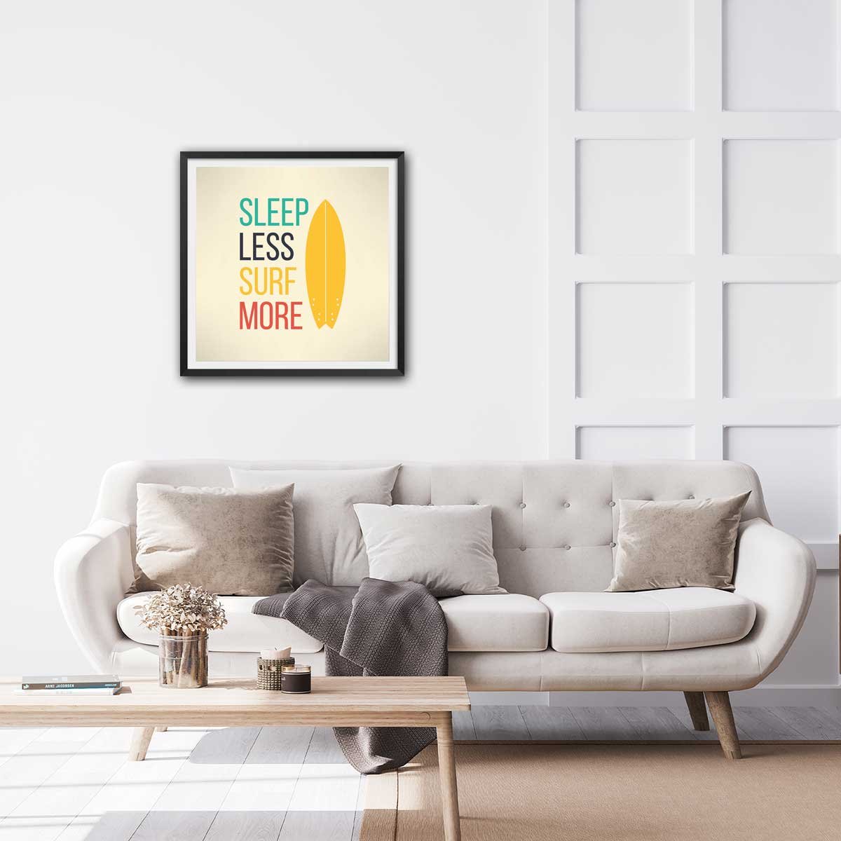 Poster Affiche illustration citation et surf report affiche + cadre en bois - noir, HEXOA