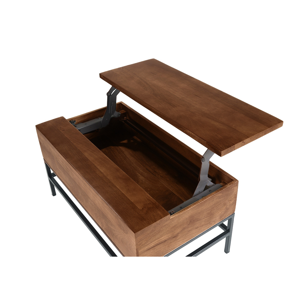 Table basse relevable industrielle bois manguier massif teinté et métal noir L90 cm YPSTER marron, MILIBOO