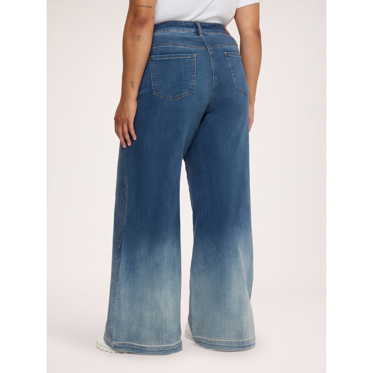 Jean Wide Leg avec pluie de strass bleu, FIORELLA RUBINO