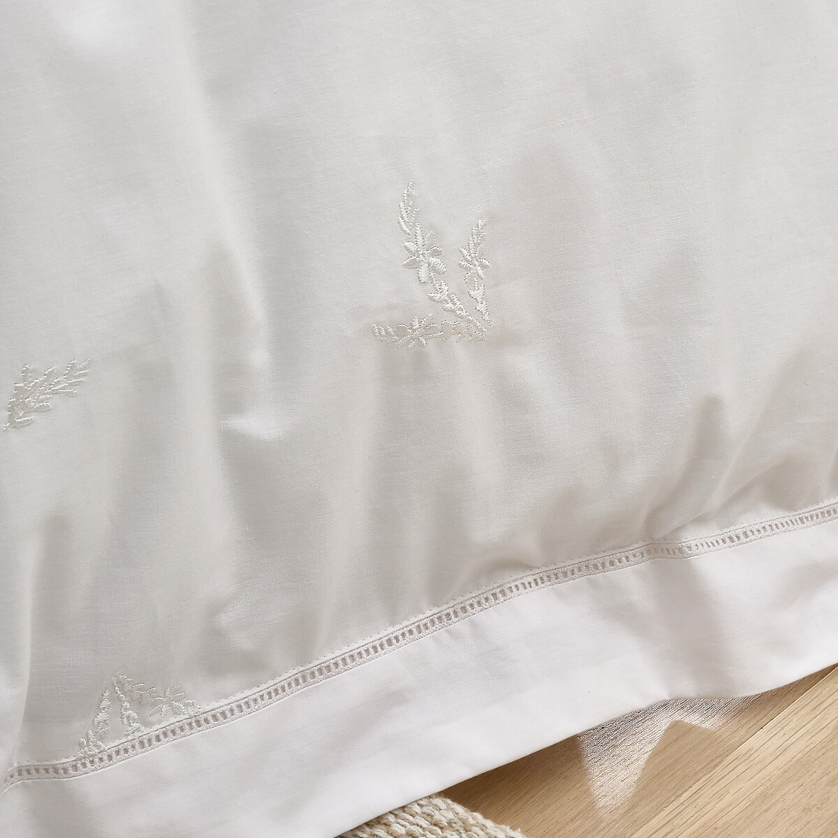 Lottie Floral Embroidery Cotton Duvet Cover and Pillowcase Set white, BIANCA FINE LINENS