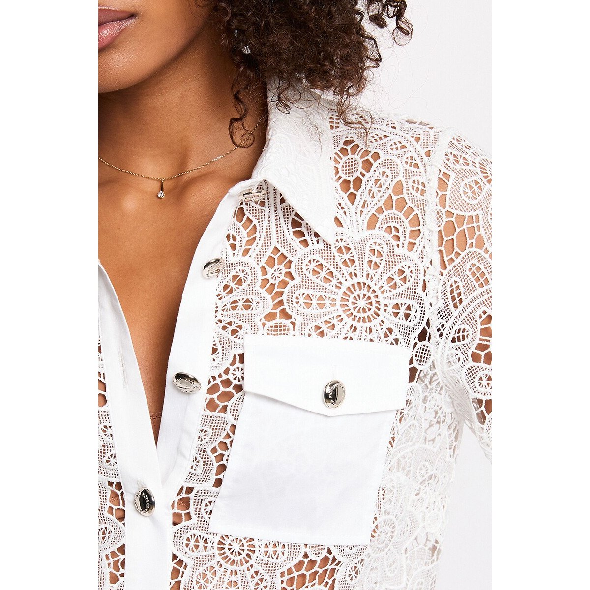 Camicia in pizzo a maniche lunghe bianco, MORGAN