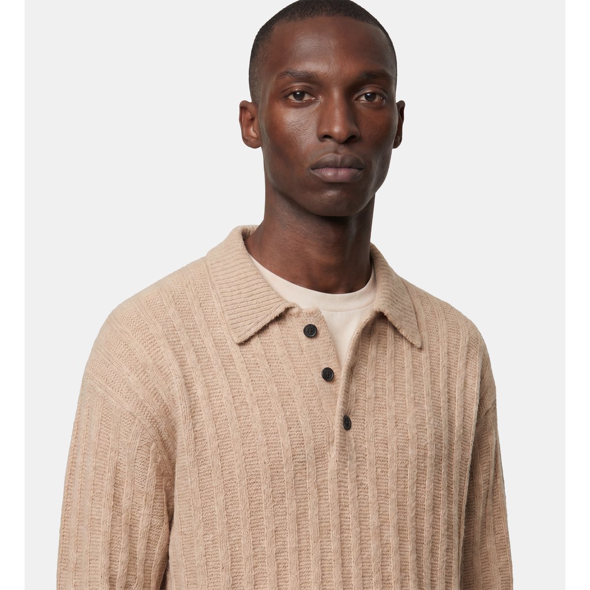 Pull polo droit tolorib maille mousse fantaisie beige doré, GALERIES LAFAYETTE