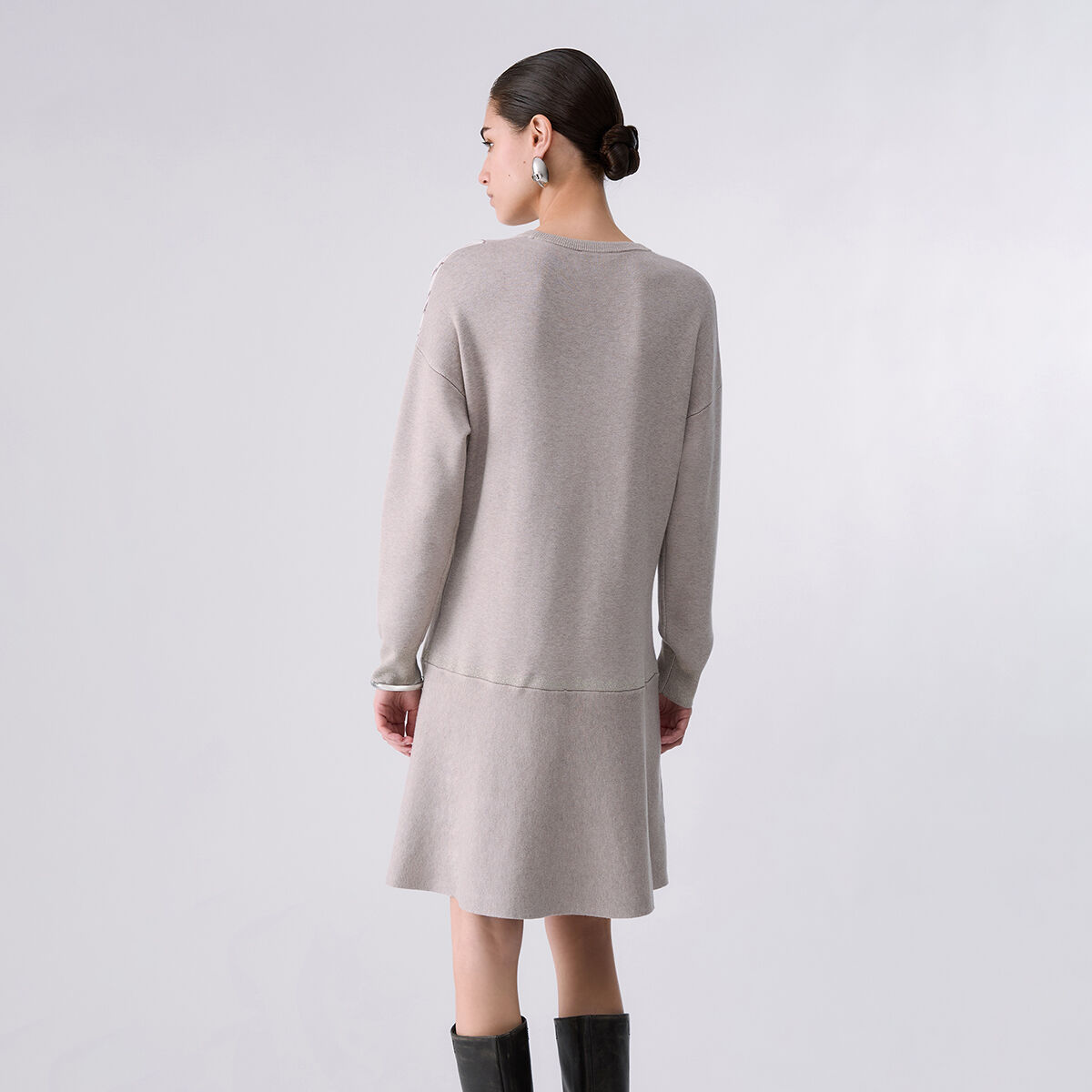 Robe courte en maille jacquard beige, LIU JO