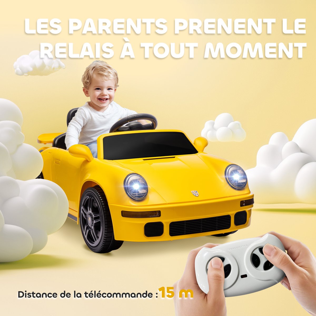 Voiture électrique à conducteur assis PP jaune, AIYAPLAY