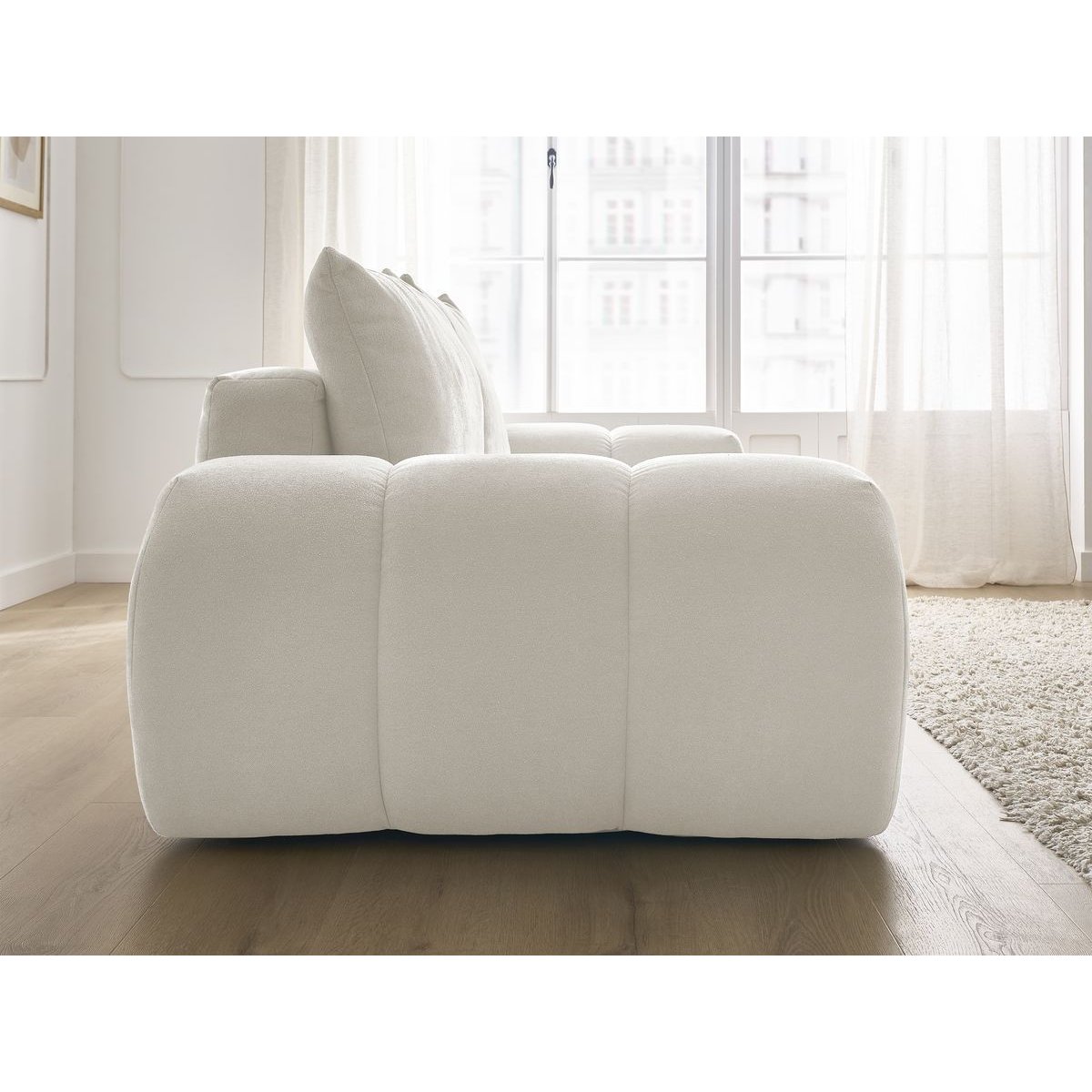 Canapé droit fixe 3 places en tissu texturé, EVEREST blanc, BOBOCHIC