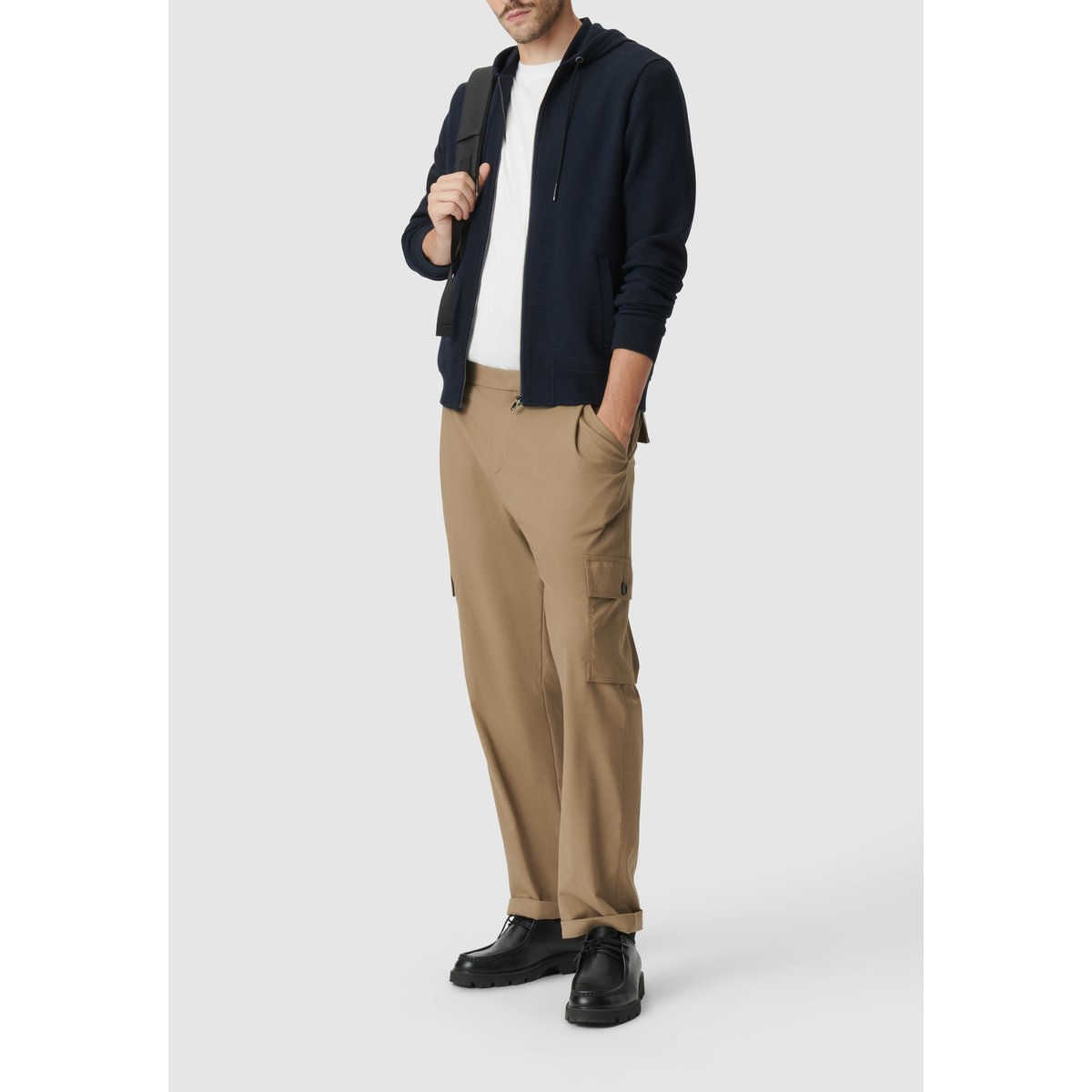 Cardigan coton bio maille Ottoman à capuche bleu marine, IKKS