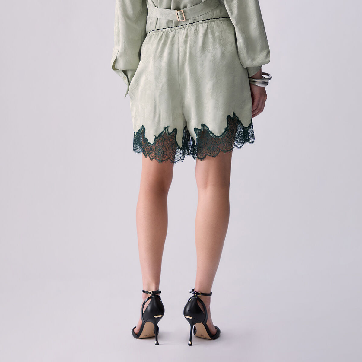 Short Jacquard avec Détails en Dentelle sauge clair, LIU JO