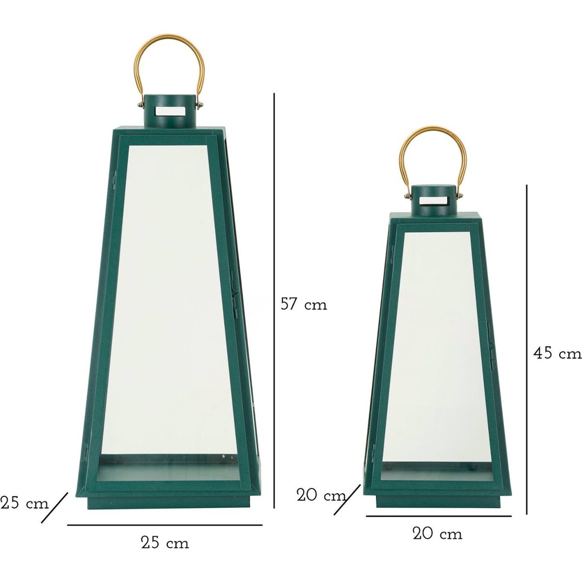 Lot de 2 lanternes en fer et verre GLAM vert et doré, RECOLLECTION