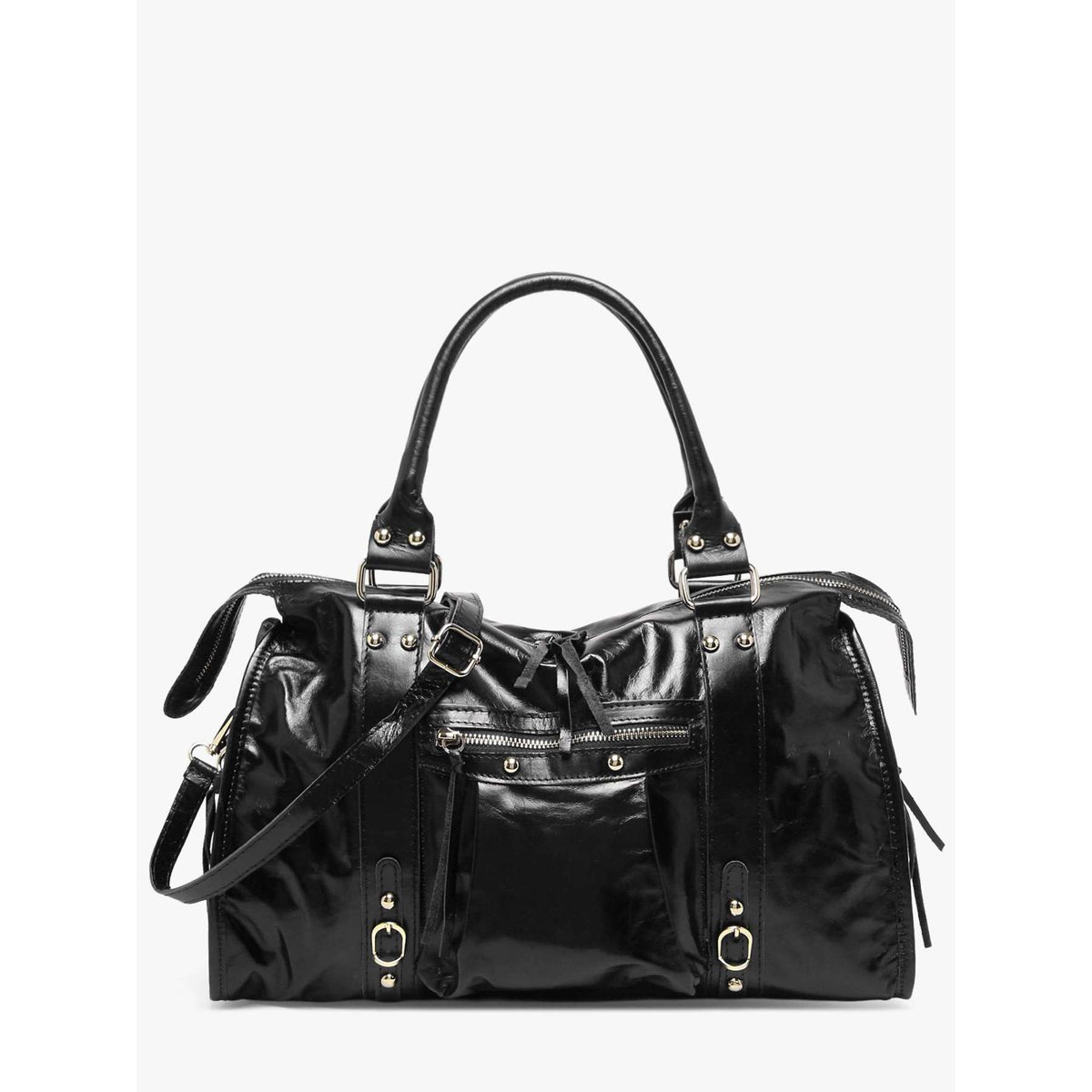 Sac porté épaule Shiny sauvage cuir A4 nero, MILANO