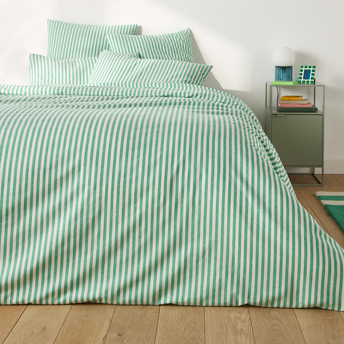 Soizic Green Cotton Duvet Cover green striped, LA REDOUTE INTERIEURS