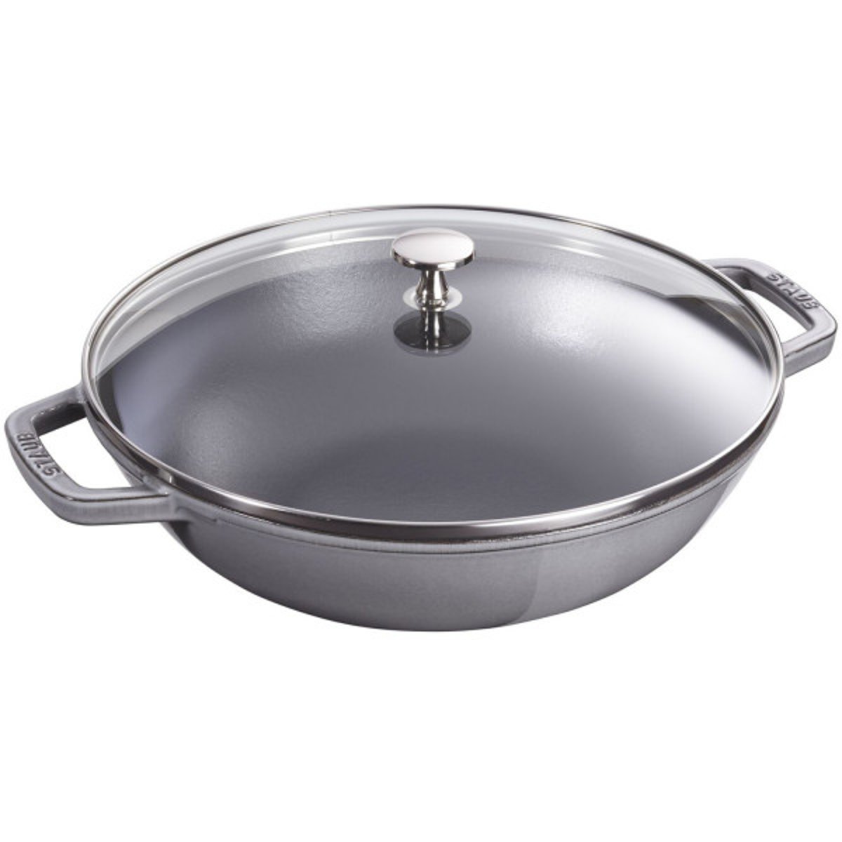 Wok en fonte 30cm avec couvercle en verre et grille gris graphite, STAUB