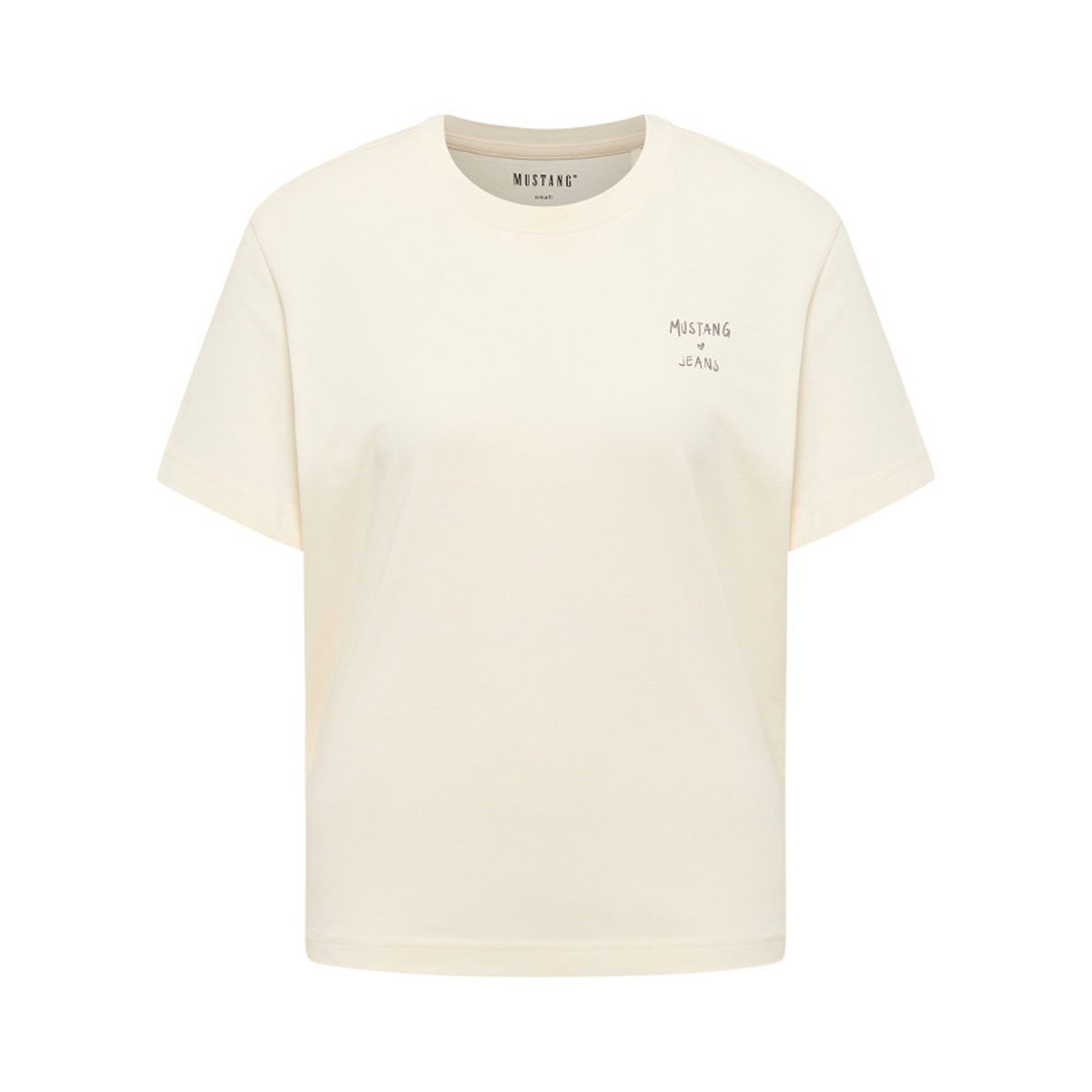 T-shirt en coton écru uni pourvu d'un col rond et de manches courtes beige, MUSTANG