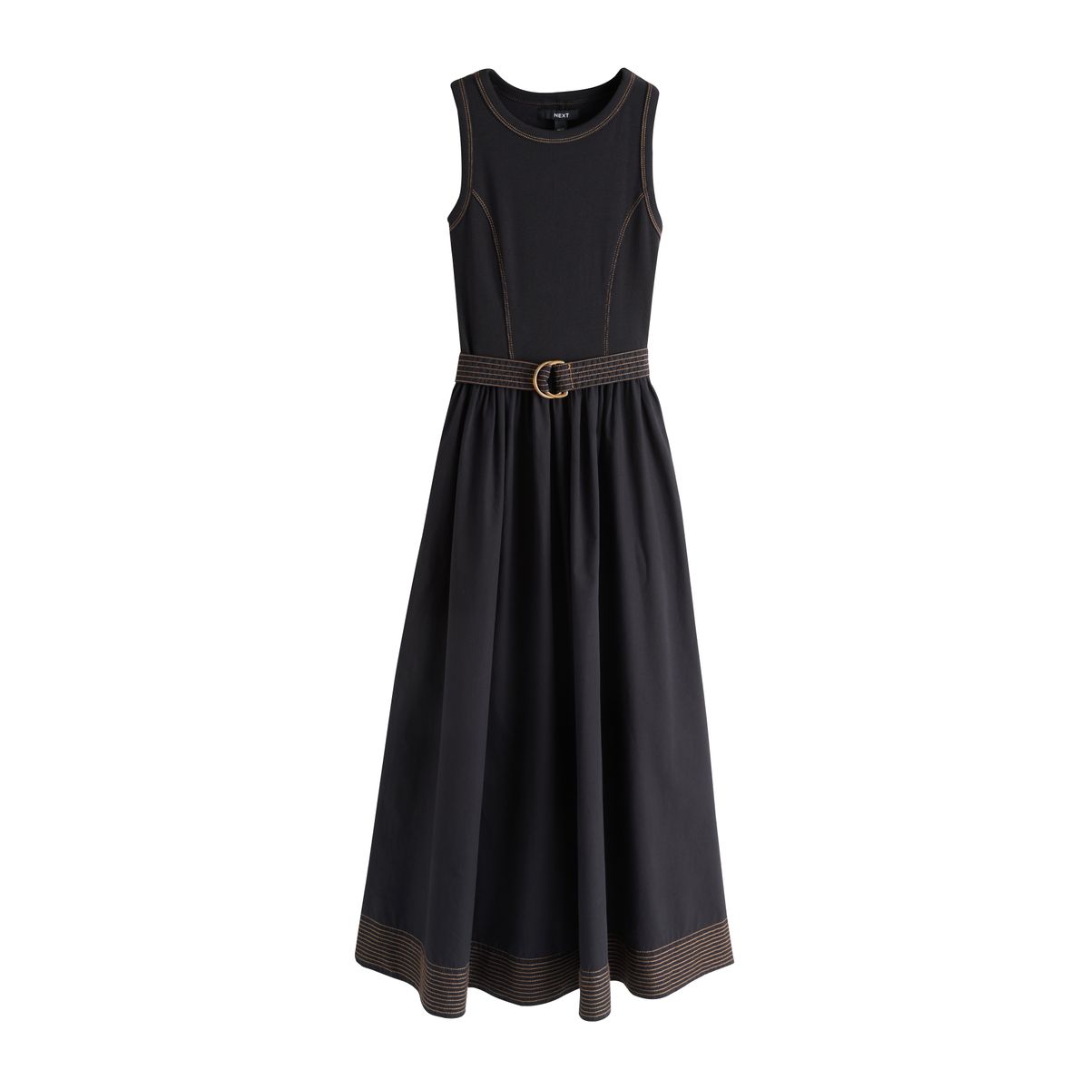 Robe midi 2-en-1 en tissu mélangé à ceinture noir, NEXT