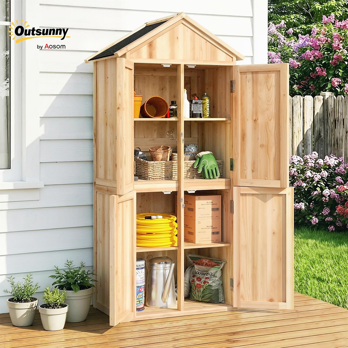 Armoire de rangement d'extérieur Bois de bois naturel, OUTSUNNY