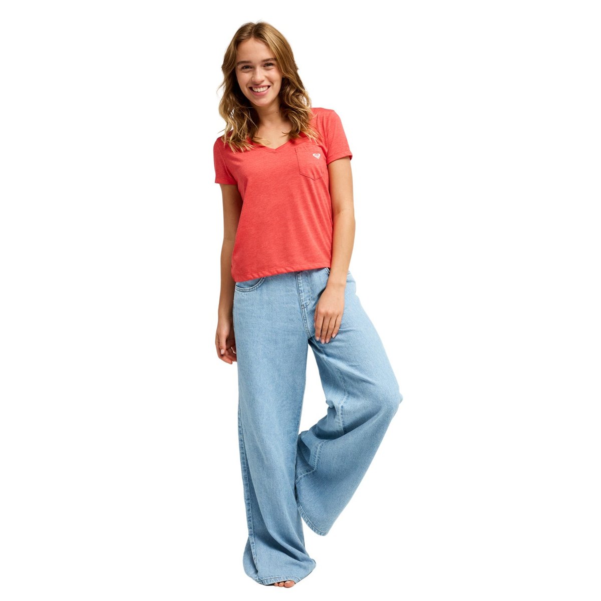 T-Shirt, manches courtes, col rond, . rouge hibiscus, ROXY