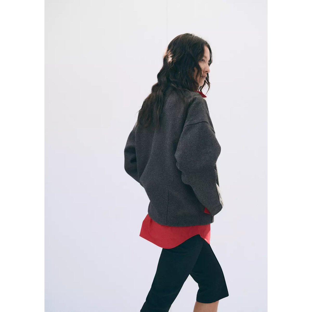 Veste texturée à col montant gris, MANGO