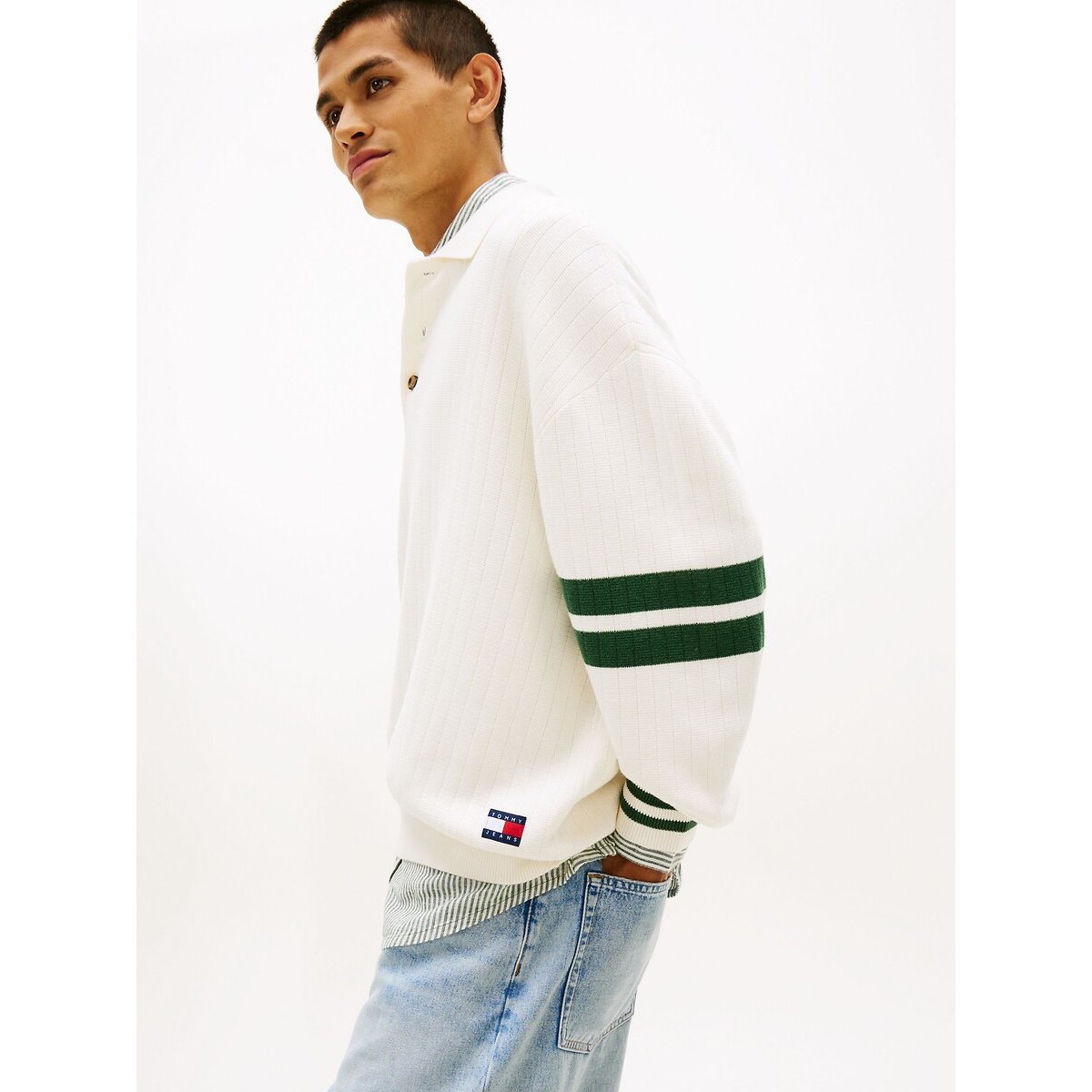 Pull col polo 90s ecru, TOMMY JEANS