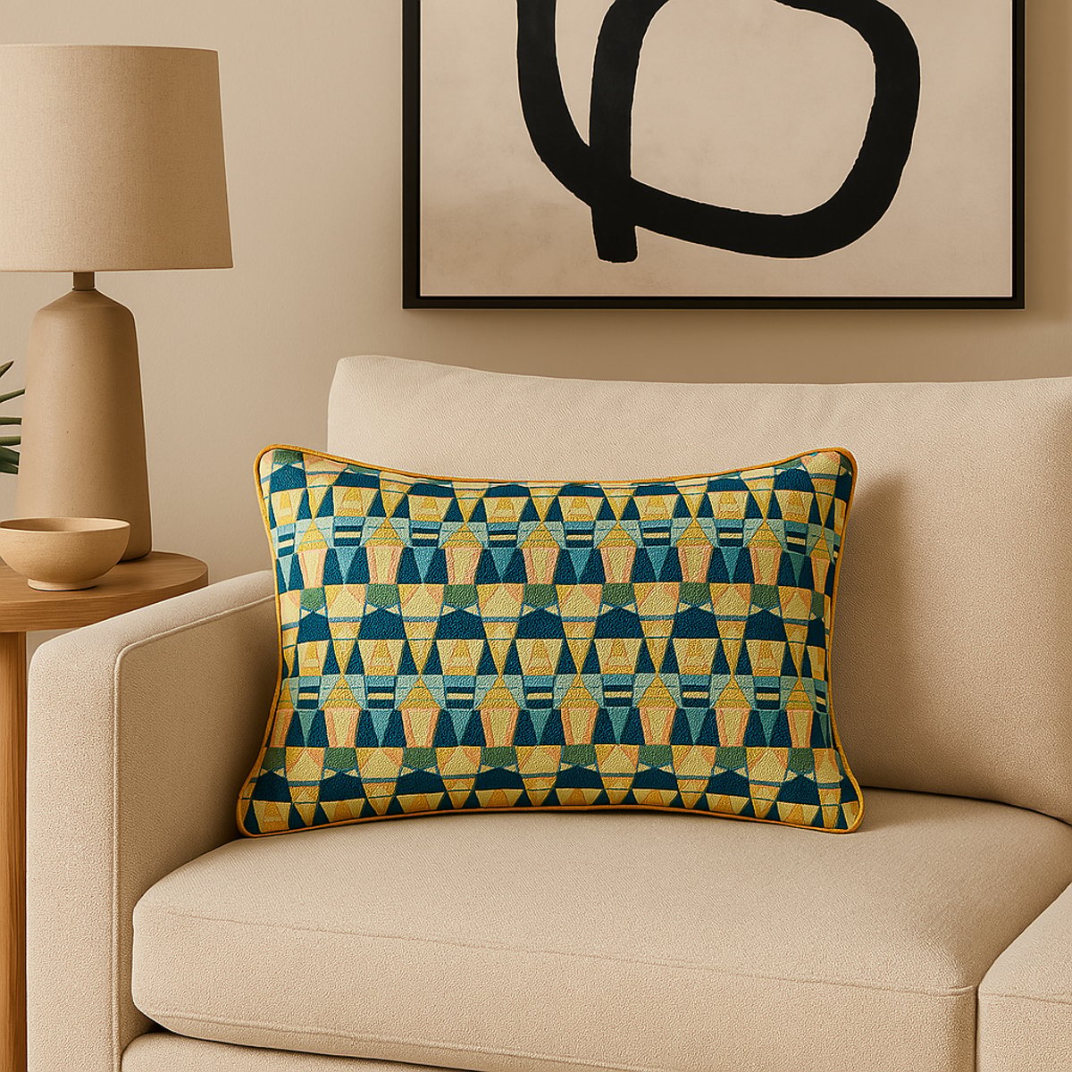 Housse de coussin décorative en coton 30x50 CASUARINA jaune, SIA DECO