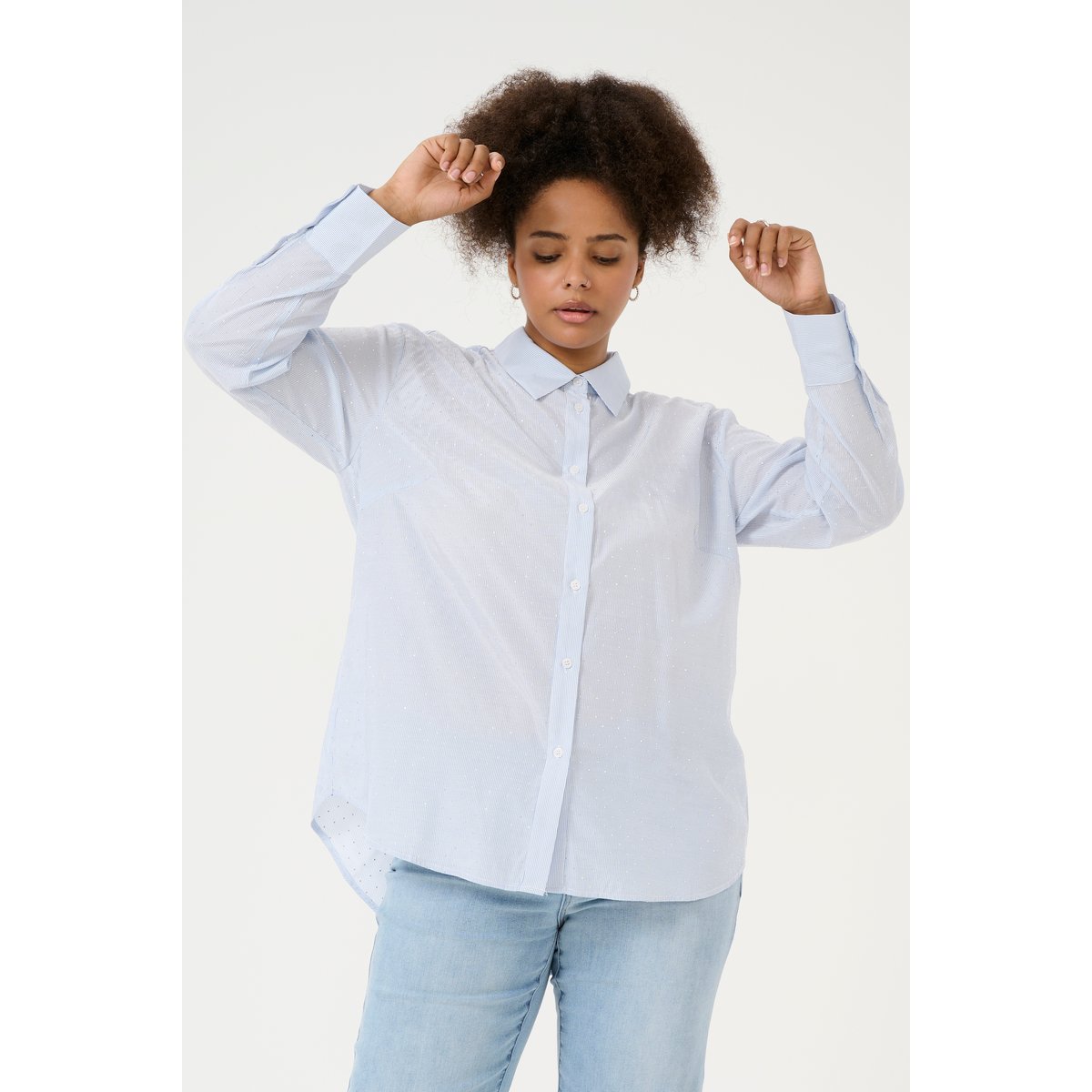 Long sleeved shirt bleu/blanc rayures, KAFFE CURVE