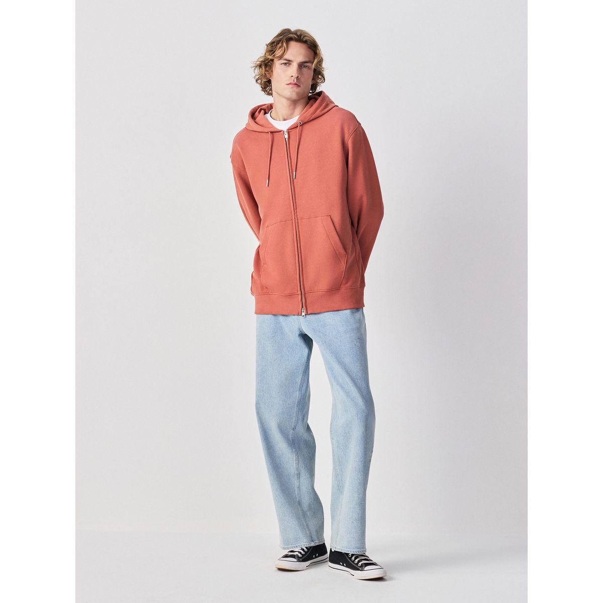 Sweat à capuche zippé en jersey de coton orange clair, NEXT