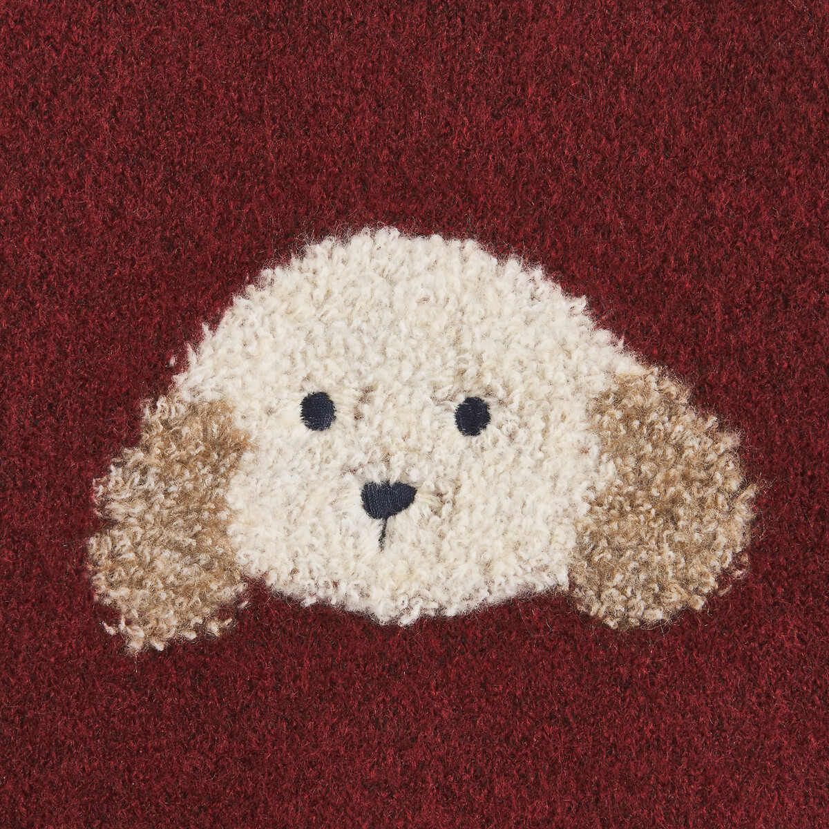 Pull col rond, en grosse maille, motif chien en jacquard bordeaux, LA REDOUTE COLLECTIONS