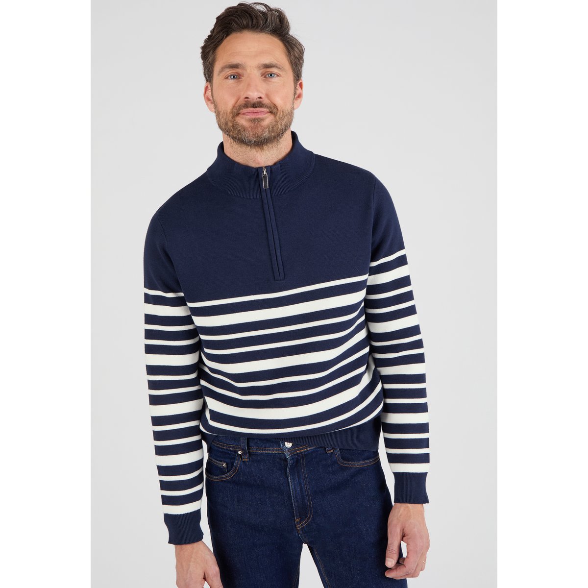 Pull col montant zippé bleu marine, DAMART