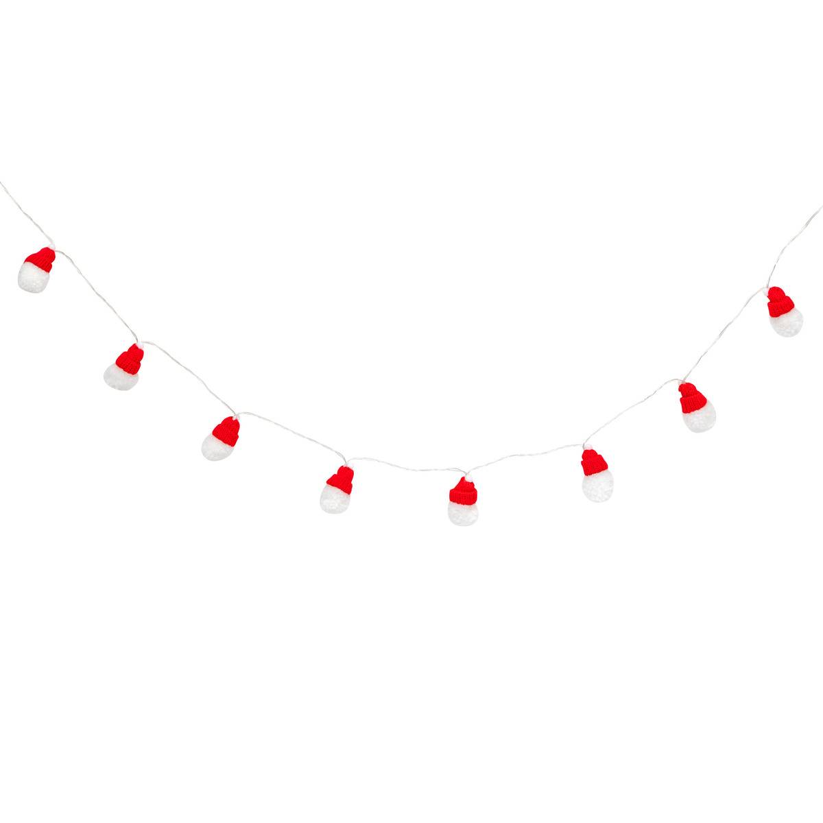 Guirlande lumineuse bonnet Père Noël 10 LED blanc chaud L. 165 cm à piles rouge, FEERIC LIGHTS & CHRISTMAS