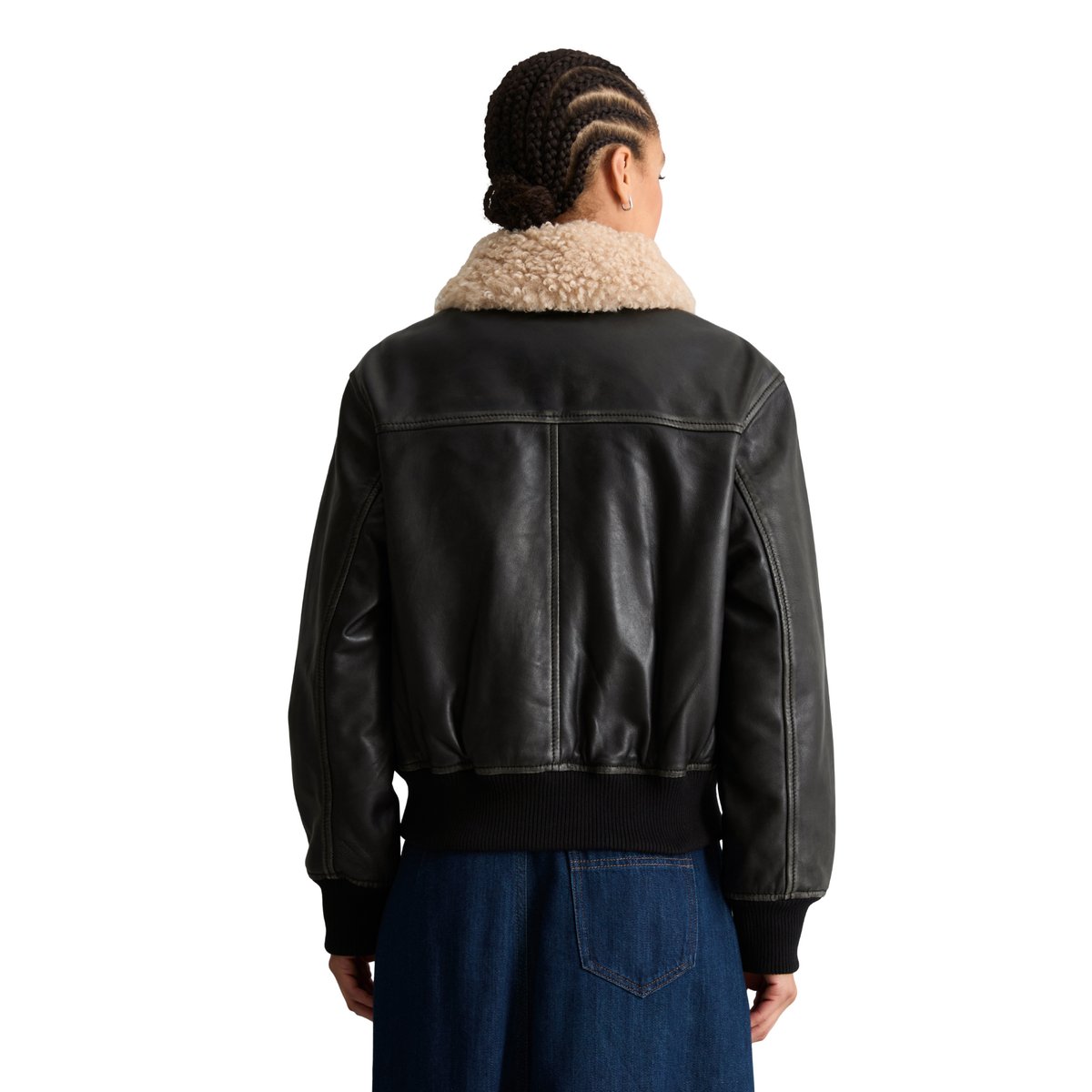Veste en cuir style aviateur, coupe classique en cuir d'agneau nappa souple noir, MARC O’POLO DENIM