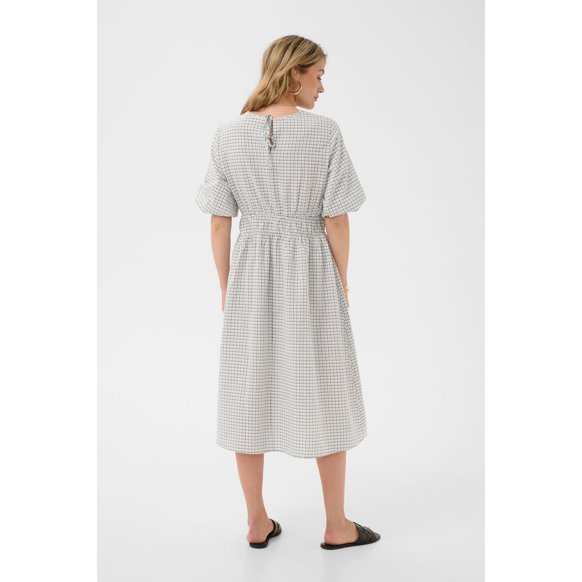 Robe blanc noir white black check, CREAM