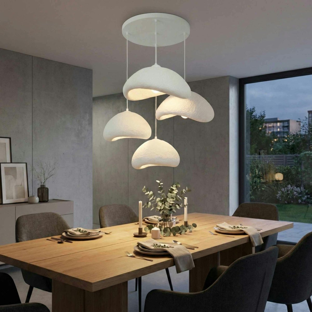Suspension design organique 4 abat-jour NOXIS blanc, PIER IMPORT