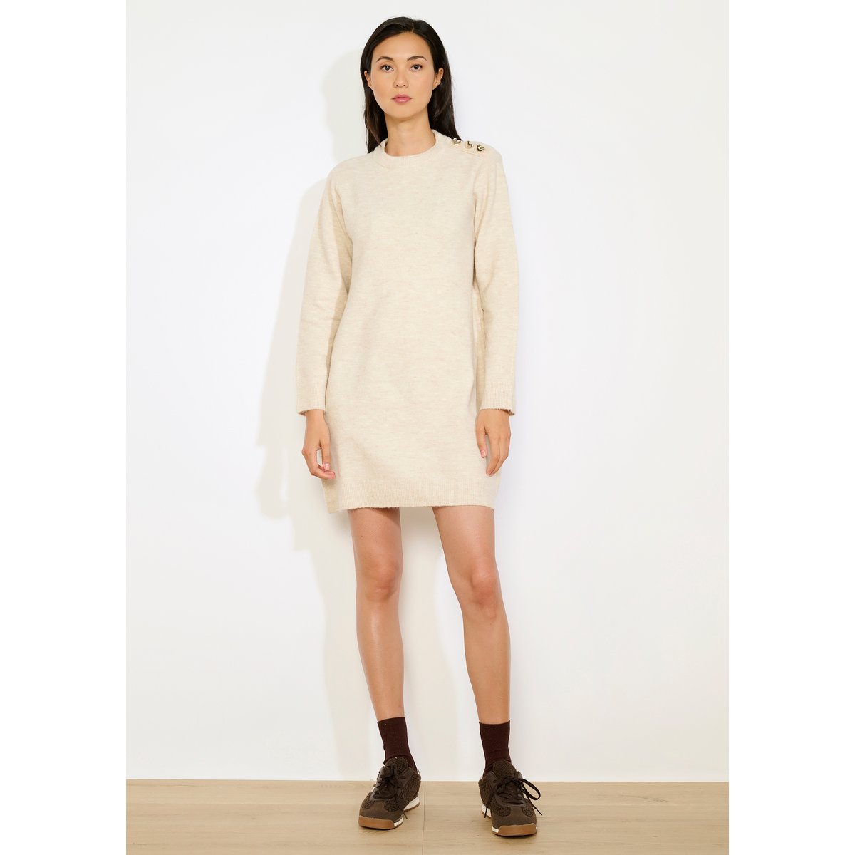 Robe pull à boutons coeur lt beige, LOLALIZA