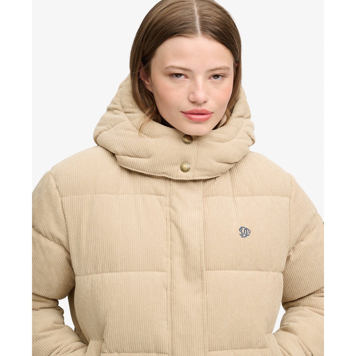 Doudoune à Capuche en Velours Premium brun encens, SUPERDRY