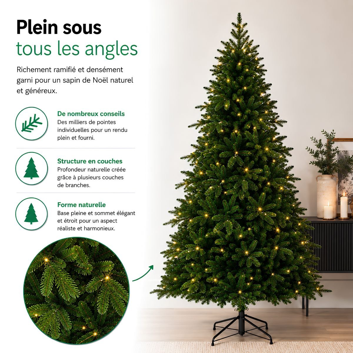Sapin de Noël artificiel étroit avec LED H185 cm BRAMPTON vert, BLACK BOX TREES