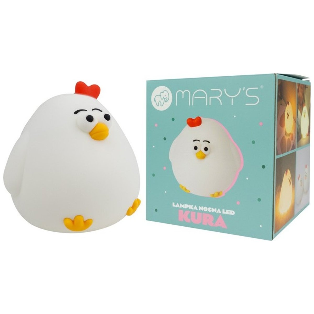 Veilleuse rechargeable Poule blanc, rouge, jaune, MARY'S