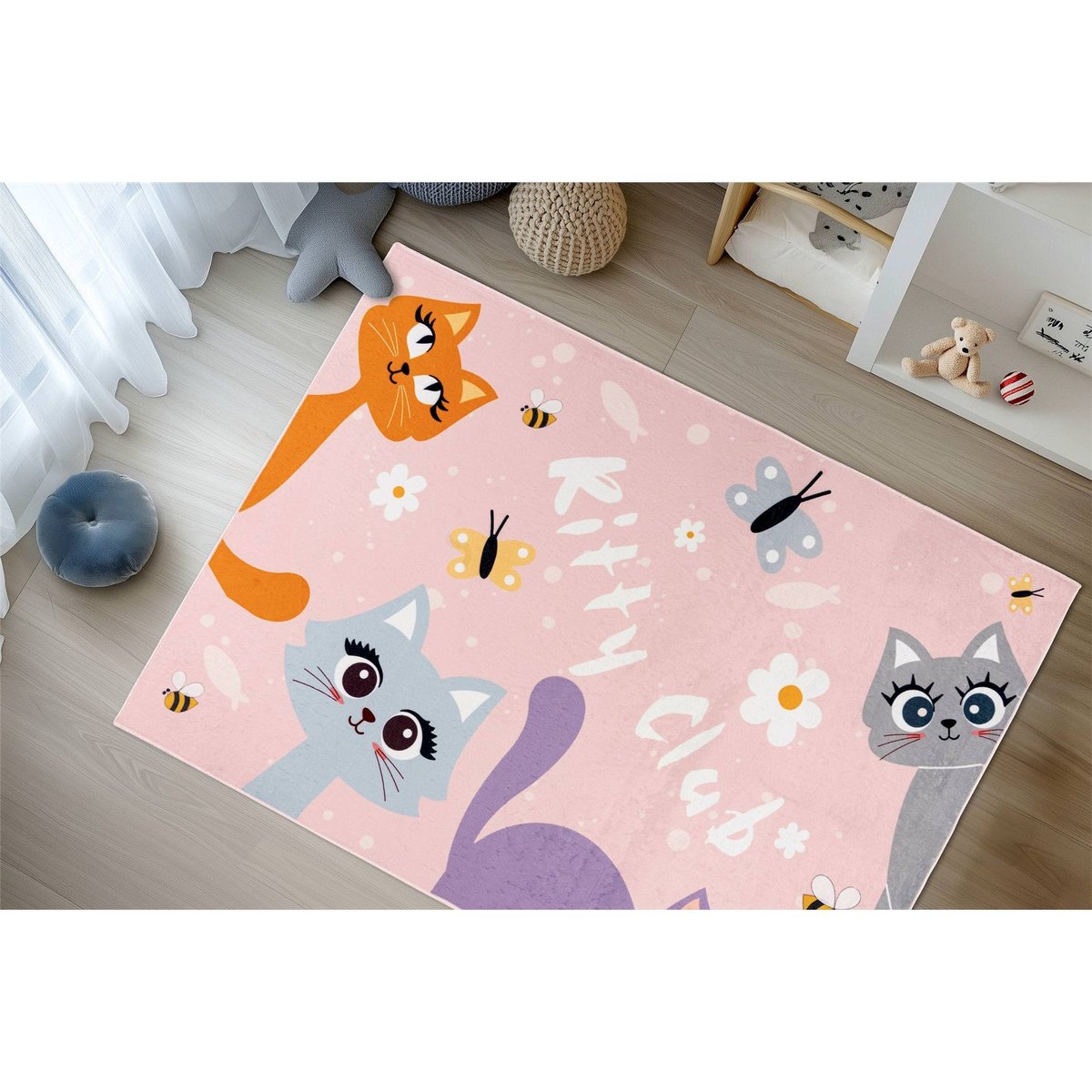 Tapis enfant rectangulaire, Motif chat rose pastel tendre motif chats, ARTE ESPINA